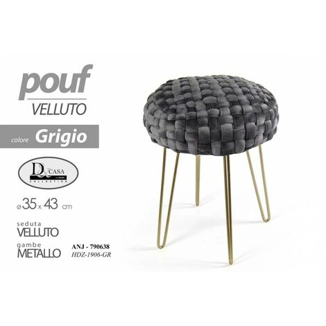 2x Puff de terciopelo gris con estructura dorada cm 43