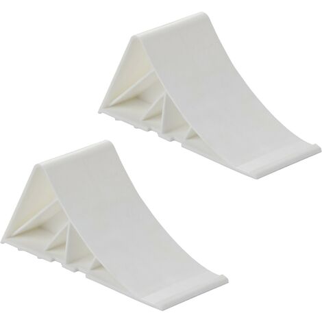 2x PVC Unterlegkeil / Hemmschuh weiss m. Klipp-Halter Keil für Anhänger