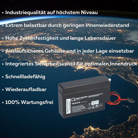 QUALITY BATTERIES 2x Q-Batteries 12LS-0.8 12V 0,8Ah AGM Blei-Vlies Akku Heim & Haus
