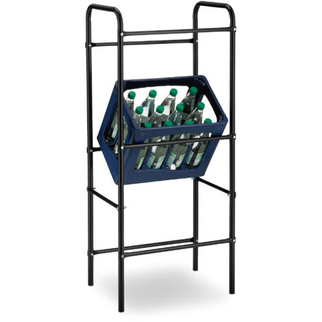 2x Rack for 3 Drink Crates, Beverage Crate and Storage Box Shelves for 3, Steel, Bottle Holder, HxWxD 116x50x34cm, Black