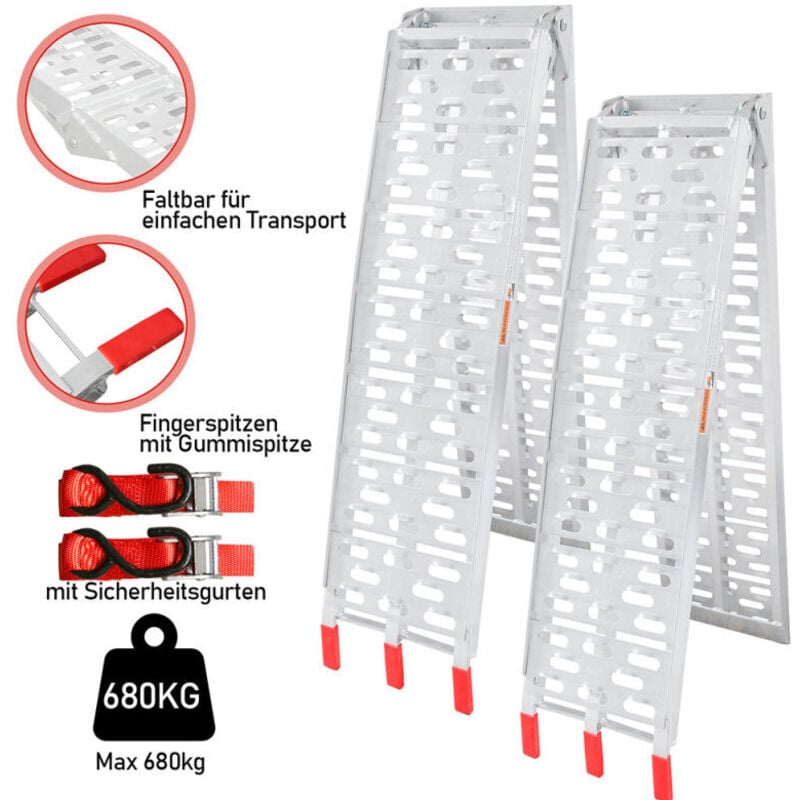 2x Rampe de chargement Rampe d'accès pliable Moto Voiture Aluminium jusqu'à 680kg