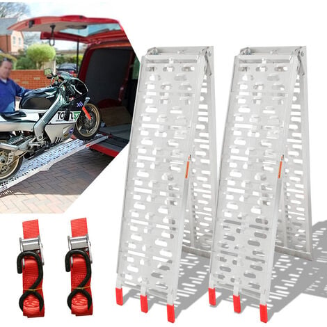 SWANEW 2x Rampe de chargement Rampe d'accès pliable Moto Voiture Aluminium jusqu'à 680kg