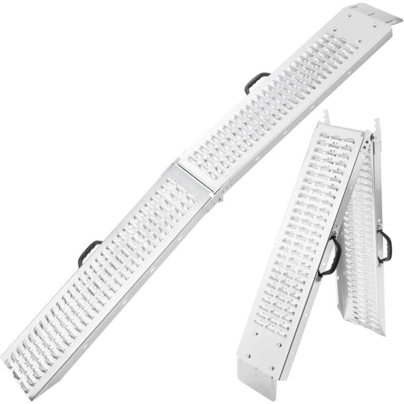 Pac de 2 rampes de chargement pliables Arebos 400 kg - Argent - Surface Anti-dérapante - Galvanisée et Métallisée