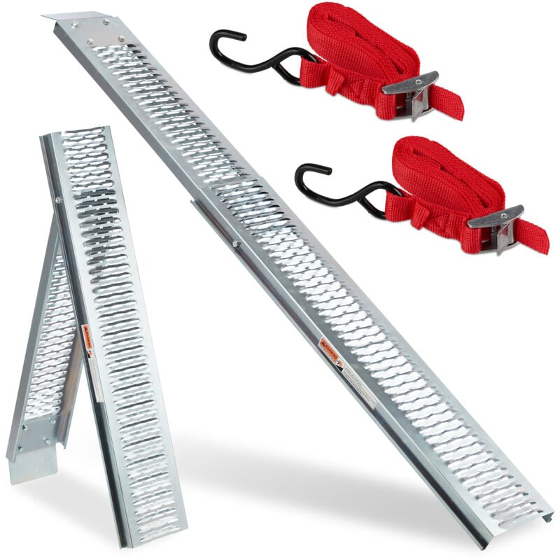 2x rampes de chargement voiture, pliable, monter des motos, acier, capacité maximale: 225 kg, 2m de long, argenté