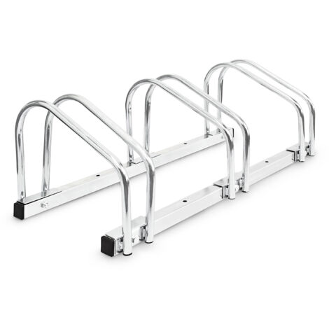 2x Râteliers 3 vélos Acier chromé Fixation sol mur Support de rangement bicyclettes, argenté
