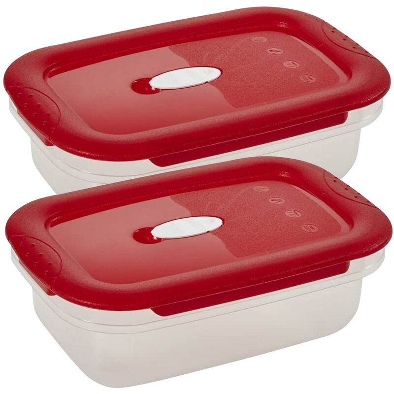 

2x Recipiente para alimentos 2 en 1 con válvula para microondas, Apto para microondas y congelador, De -20 °C a 100 °C, 600 ml, 17 x 11 x 6 cm,