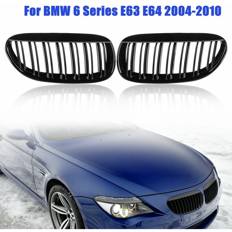 

2x rejillas delanteras de doble listón negro brillante para BMW 6 Series E63 E64 2004-2010