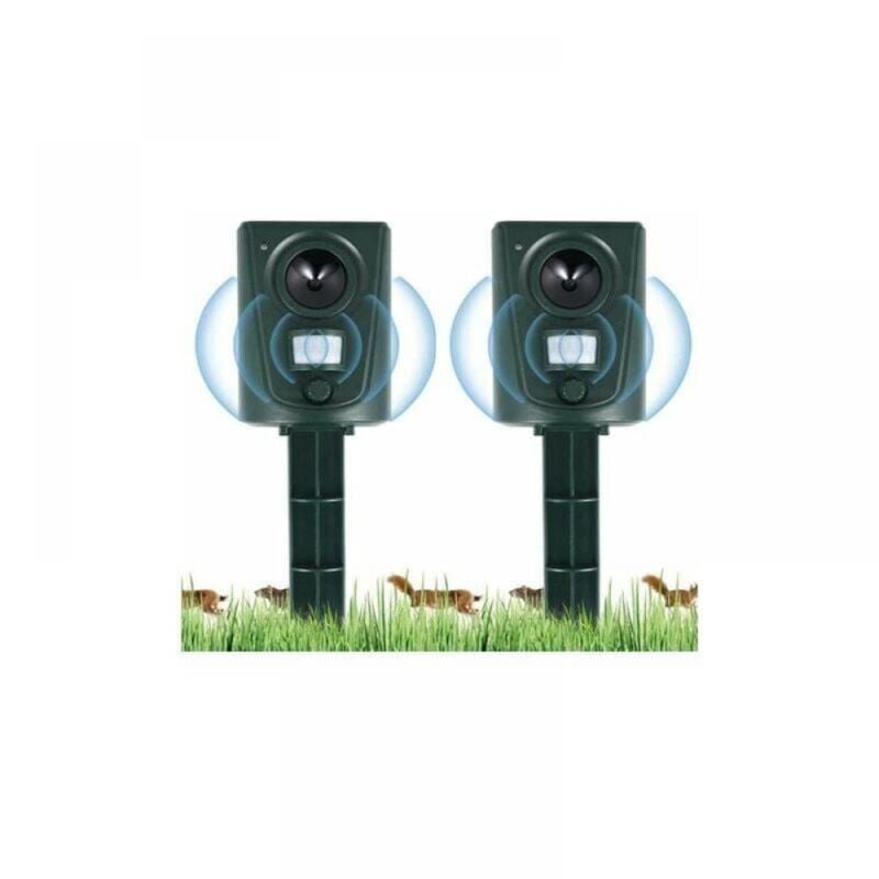 Cyslmuk - 2X Répulsif Chat Jardin à Ultrasons, Répulsif Chats avec Piquet au Sol Prévenir Les Chiens et Les Chats, Les Oiseaux, pour Jardins, Champs,