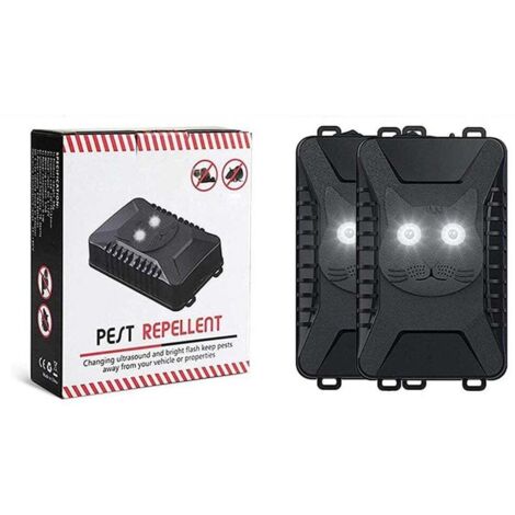2X Répulsif ultrasonique pour animaux, anti-martres, pour grenier, véhicules, maison, garage, protection contre les martres avec ultrasons et lumière clignotante, fonctionne sur batterie de voiture