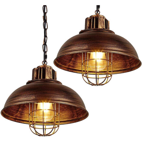 2X Rétro Industrial Lámpara de Suspensión de Hierro Metal Ø33cm E27 para Café Oficina Bar Club (Rojizo Oxidado)