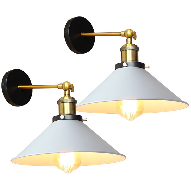 Stoex - 2X Retro Industrial Loft Wall Sconce Metal Iron Wall Lamp Vintage Wall Light for Bedside Reading Cafe White 26CM