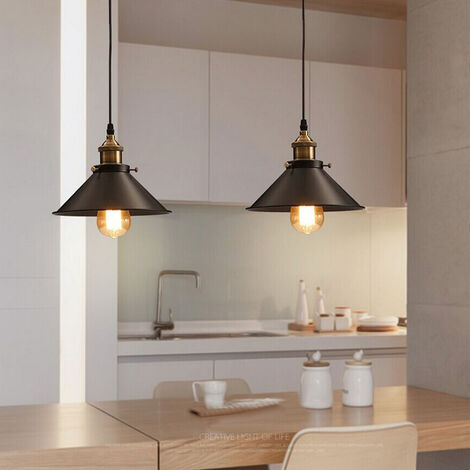 2x Retro Kronleuchter Industrial Edison-Design E27 Deckenlampe Metall Ø26cm Pendelleuchte für Schlafzimmer Küche Esszimmer Schwarz & Antikes Messing