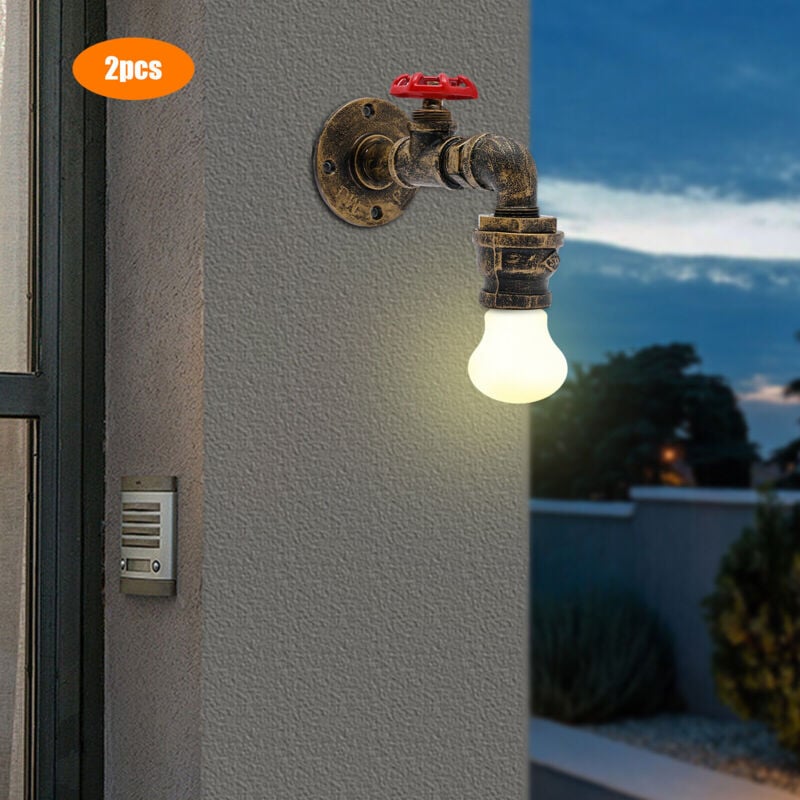 2x rétro tuyau D'eau applique murale Industrielle led lumière robinet applique murale E27 (sans ampoule)
