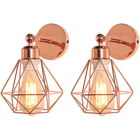 NORCKS (2X) Retro Wall Light Modern Wall Lamp E27 Adjustable Angle (Rose Gold) Metal Cage Wall Sconce Indoor Lighting