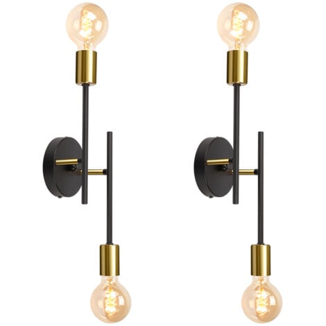 NORCKS (2X) Retro Wall Lights Modern Ceiling Lights Indoor Vintage Wall Light Black,2 Lights E27 For Hallway Bedroom Living Room