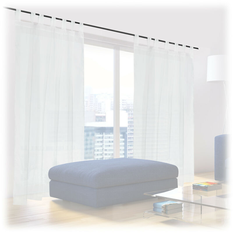 2x rideaux voilage blanc, semi-transparents, pour salon et chambre, HxL : 175x140 cm, avec boucles, blanc