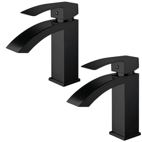 IDEKO 2x Robinet de salle de bain Mitigeur Lavabo en laiton antique finition peinture Noir cascade robinet d'evier salle de bains