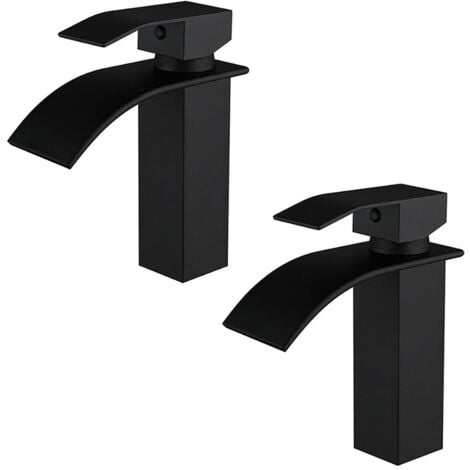 IDEKO 2x Robinet de salle de bain Mitigeur Lavabo en laiton finition peinture Noir cascade robinet d'evier salle de bains