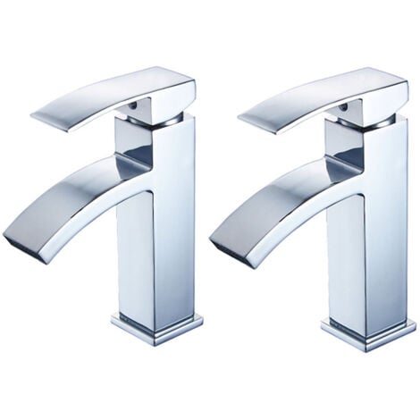 IDEKO 2X Robinet de salle de bains Mitigeur lavabo Robinet d'evier cascade chrome contemporain Monocommande