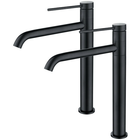 2x Robinet Salle de Bain Haut Bec Pivotant 360° pour Vasque Mitigeur de Lavabo Noir Mat Robinet en Inox SS304 pour Salle de Bain Design Moderne