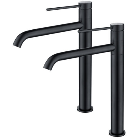 2x Robinet Salle de Bain Haut Bec Pivotant 360° pour Vasque Mitigeur de Lavabo Noir Mat Robinet en Inox SS304 pour Salle de Bain Design Moderne