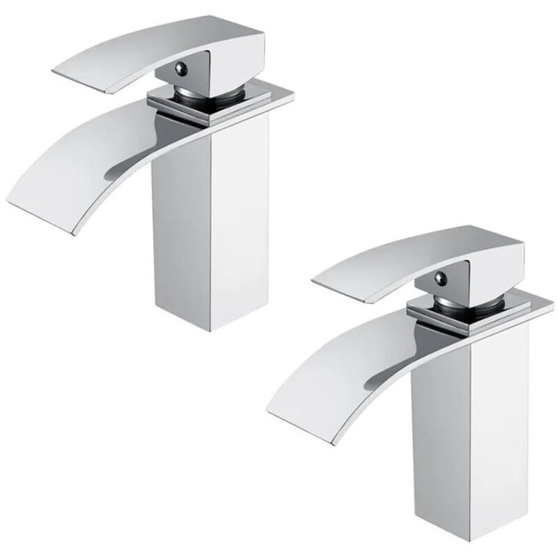 Ideko - 2x Robinet salle de bain Mitigeur de Lavabo laiton cascade Finition Chrome ceramique avec flexible