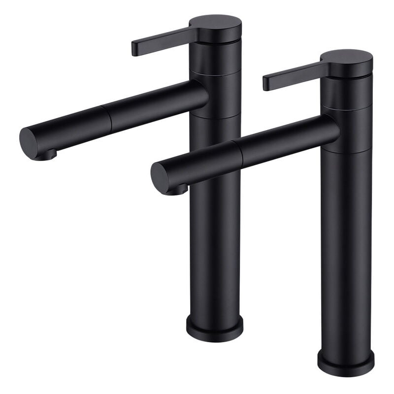 Ubeegol - 2x Robinet Salle de Bain Noir Mitigeur Lavabo Haut Bec Pivotant 360° Mitigeur pour Vasque Robinetterie de Lavabo en Acier Inox