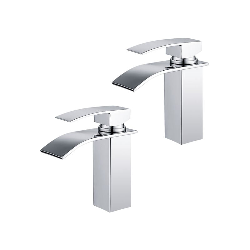 2x Robinets Salle de Bain Cascade Mitigeur de Lavabo en Acier Inox Robinet à Deux Voies Chromé Design Moderne