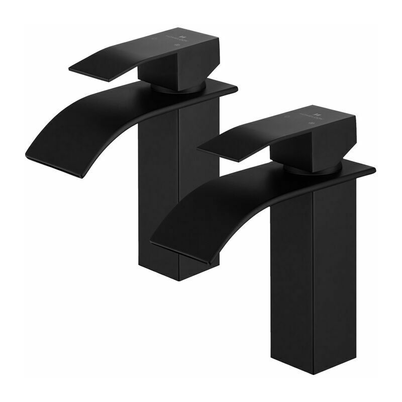 Lucky-88 - 2x Robinets Salle de Bain Cascade Mitigeur de Lavabo Noir Robinet Lavabo en Acier Inox pour Salle de Bain Robinetterie Design Moderne