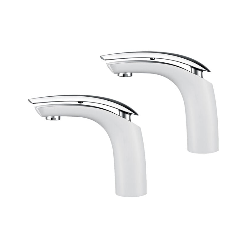 2x Robinets Salle de Bain Mitigeur de Lavabo en Laiton de Qualité Blanc Chromé Robinetterie pour Lavabo Hauteur sous Bec 125mm