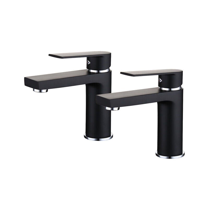 Fitags - 2x Robinets Salle de Bains Noir Mitigeur de Lavabo en Laiton Designe Moderne