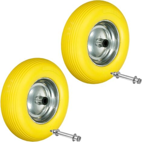 2x Roue complète brouette PU 4.80/4.00-8 390 mm caoutchouc increvable axe inclus