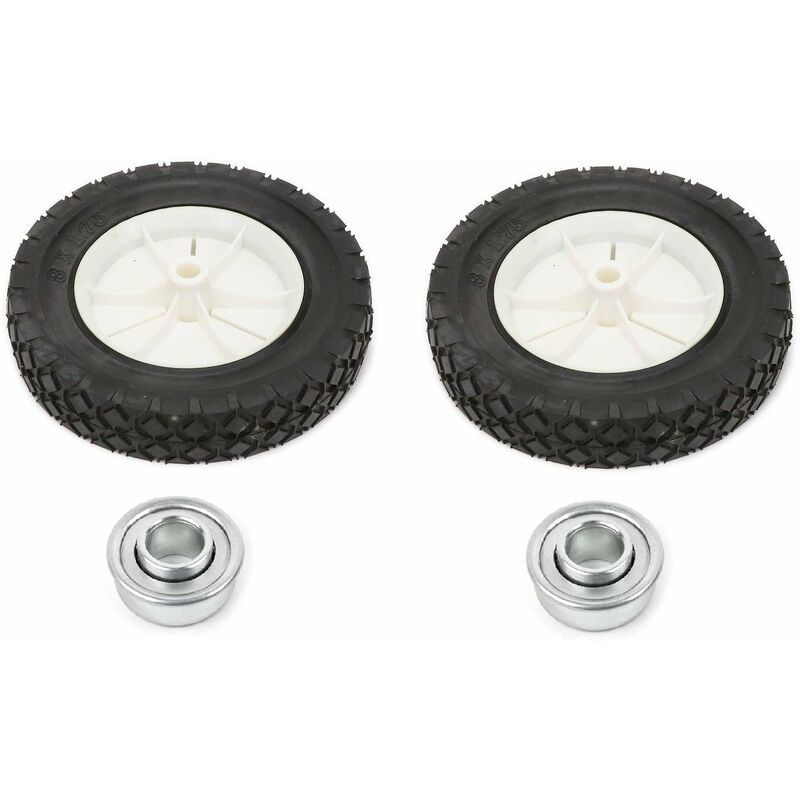 2x Roue de tondeuse universelle diamètre 200mm avec pneu 8 x 1,75 moyeu 35mm + 2x roulement tracteur autoportée