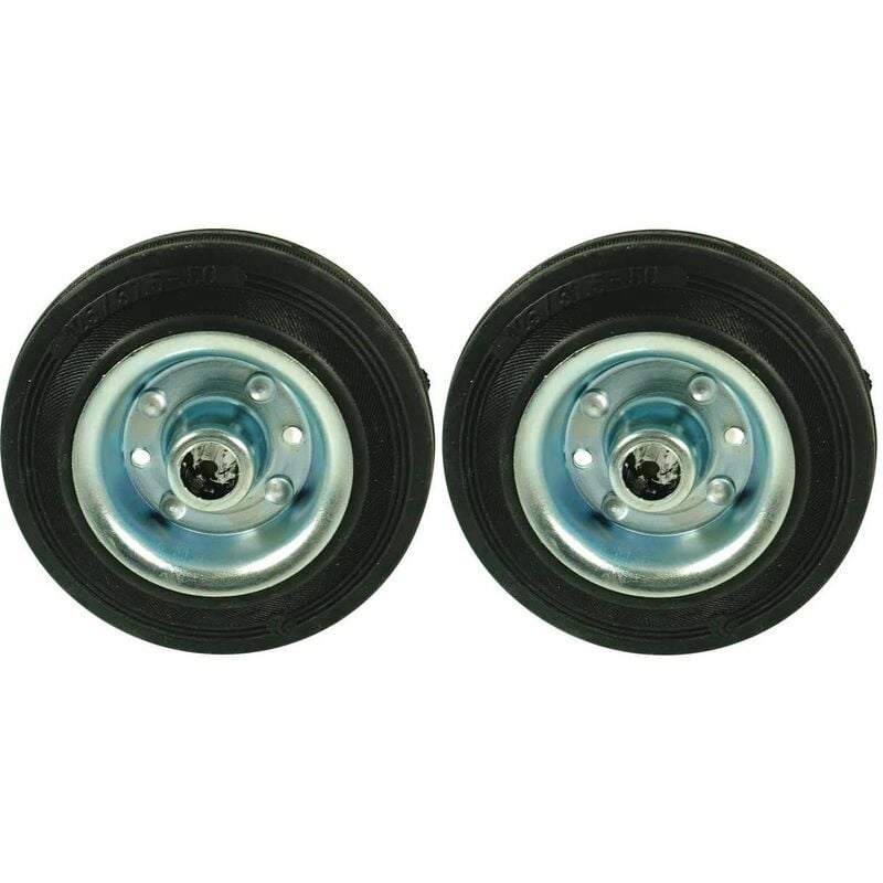 2x roue pleine 100 / 30-50 + roulement 100mm jante acier pneu caoutchouc capacité 70kg / roue chariot meuble servante roulette