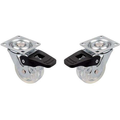 2x Roulette meuble 50mm pivotante avec frein transparente Universelle Mini Rouleau Pied Lit Casier Chariot Poubelle Rangement Table Basse Roue Plante