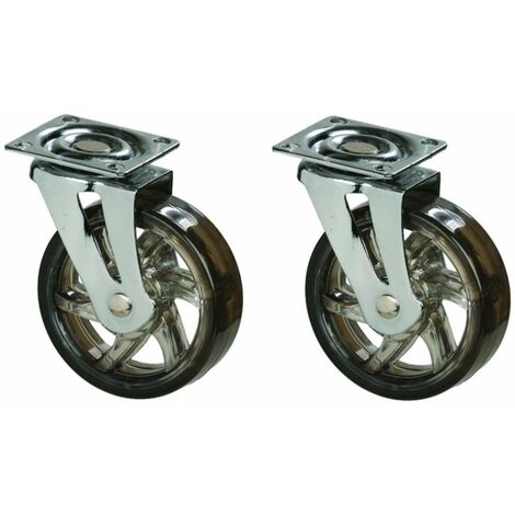 2x roulette pivotante sans frein 75mm 45 kg par roue avec base universelle design à baton transparent noir à visser meuble TV table basse lit commode