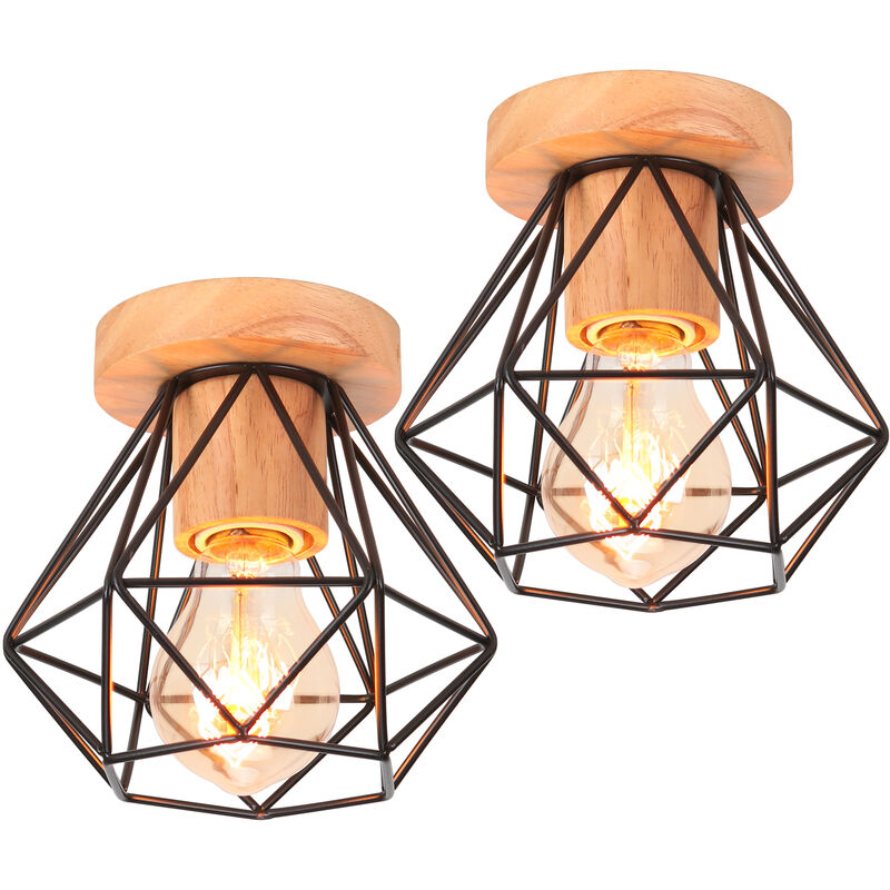 2X Round Cage Pendant Light Antique Industrial Ceiling Lamp Metal Pendant Lamp for Cafe Bar Club White