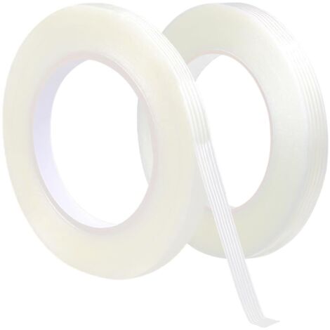2x Ruban Adhésif en Fibre de Verre, 10mm x 50m, Ruban D'emballage, Ruban de Cerclage en Fibre Imperméable à l'eau Bande Renforcée, Transparent