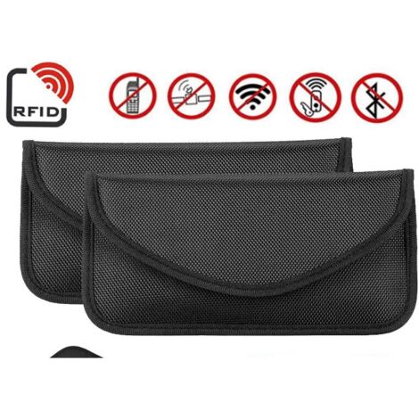2X Sac pour Signal RFID Gratuit Faraday RFID Anti-Theft Bag pour Le Blocage des clés de Poche pour Voiture, Faraday RFID Key Fob Bag - (Noir)