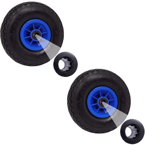 2x Sackkarrenrad Luftrad 260x85 3.00-4 Achlänge 75 mm 4PR Lagen mit Nadellager blau