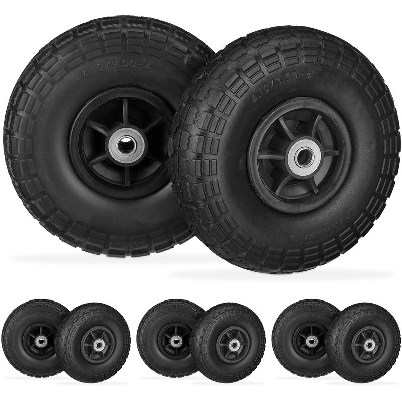 Relaxdays 8 X Sackkarrenrad, Pannensichere Vollgummireifen, 4.1/3.5-4, 16 Mm Achse, Bis 150 Kg, H X D, 26 X 8, 5 Cm, Schwarz