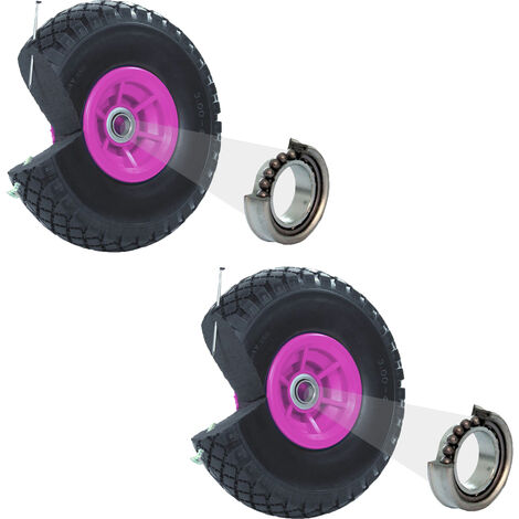2x Sackkarrenrad Vollgummi 260x85 mm 3.00-4 60 mm Nabenlänge PU Bollerwagenrad Nabenversatz pink