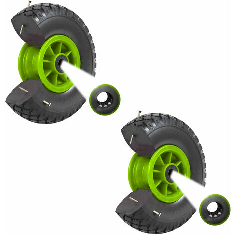 2x Sackkarrenrad Vollgummi 260x85 mm 3.00-4 PU Ersatzrad Rad Reifen Achsenlager 75 mm grün