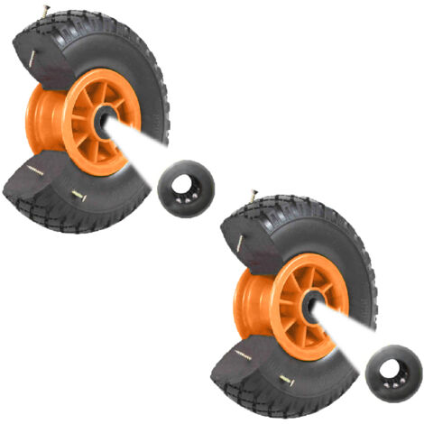 2x Sackkarrenrad Vollgummi 260x85 mm 3.00-4 PU Ersatzrad Rad Reifen Achsenlager 75 mm orange