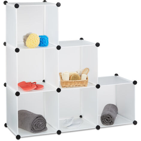 2x Scaffale a Gradini 6 scomparti, Libreria Sistema a Incastro, Armadio, Mobile Divisorio, Aperto, Bianco