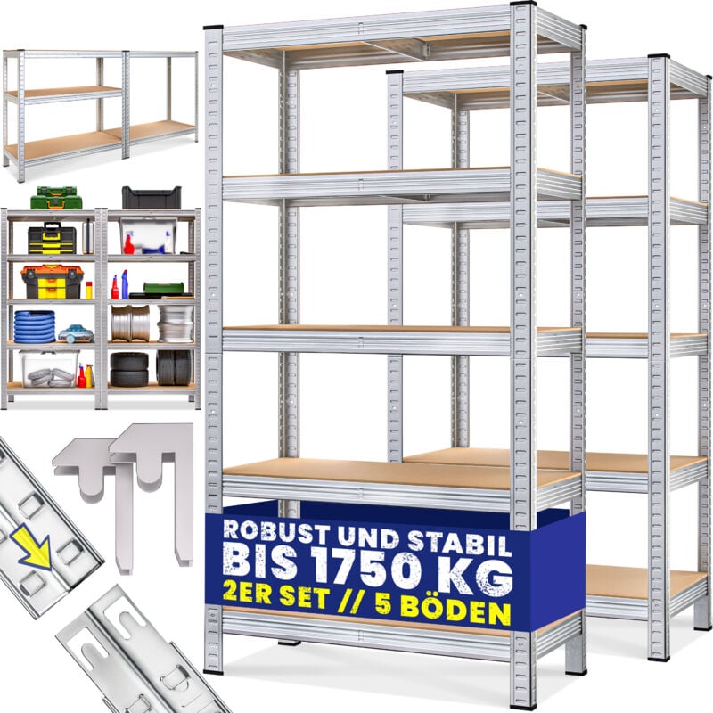 Image of Deuba - monzana® Scaffale ad alta portata in metallo scaffali per carichi pesanti garage cantina magazzino officina scaffali ad innesto 2x 5 ripiani