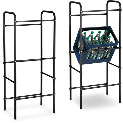 2x Scaffale per Casse d'Acqua, HxLxP: 116 x 50 x 34 cm, Scaffalatura per 3 Cassette Bevande, in Acciaio, Nero