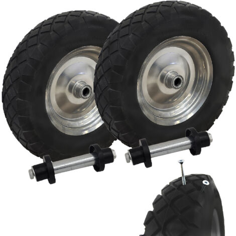 2x Schubkarrenrad pannensicher Vollgummi 4.80/4.00-8 grau/schwarz + Achse Ersatzrad Reifen PU