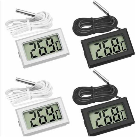 (2x Schwarz, 2x Weiß, 46x28x15mm) Mini-Digital-LCD-Thermometer mit Temperaturfühler