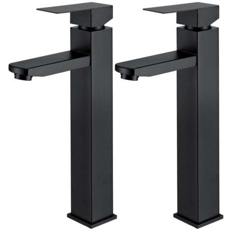 2x schwarze Waschtischarmatur, hohe Waschtischarmatur mit quadratischem Griff, abnehmbare Handarmatur, Warm- und Kaltwasserarmatur, Edelstahl